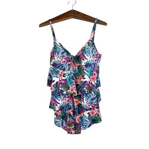 Sea & Sand Floral Multicolor Ruffle Tiered One Piece Swimsuit Size 16 Beach Boho